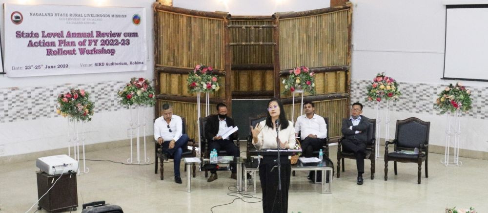 Imtimenla, Mission Director NSRLM delivering keynote address during annual review and planning workshop of the NSRLM at SIRD auditorium, Kohima on June 23.